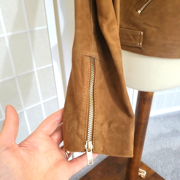 NAF NAF Suede Caramel Brown Biker Jacket NWT 8 - Picture 6 of 12